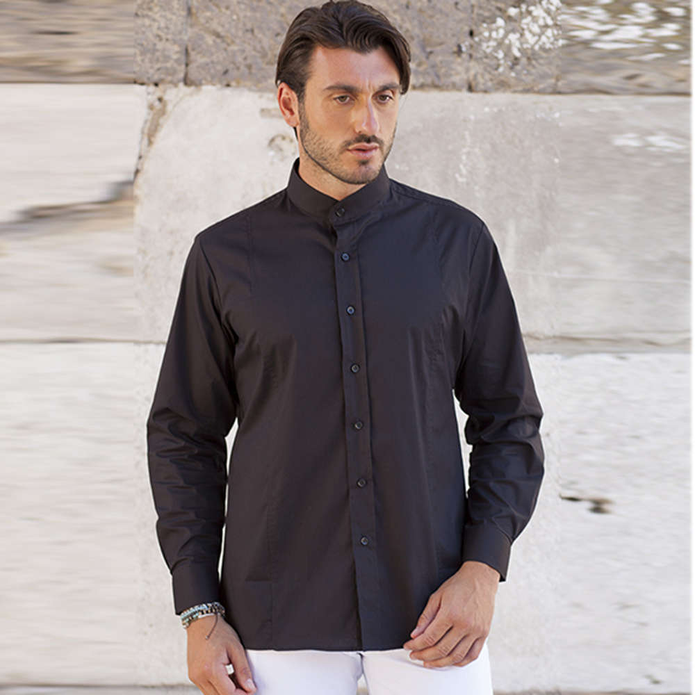 Camicia uomo elasticizzata con collo coreano - immagine 2