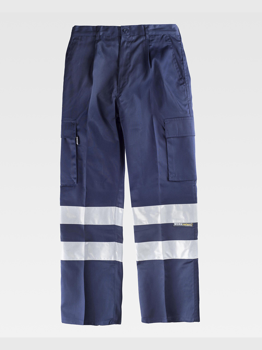 PANTALONE DA LAVORO MULTITASCHE BANDE RIFRANGENTI